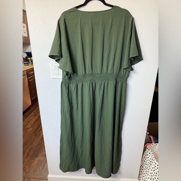 Army Green Waist Wrap and Ruffle Sleeve Dress - Picture 4 of 5
